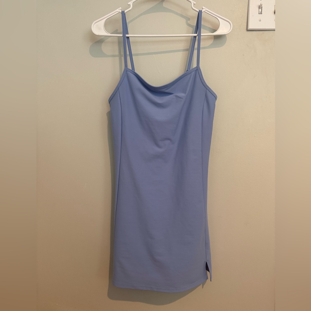 Blue Spaghetti Strap Powersoft Athletic Dress with built in shorts